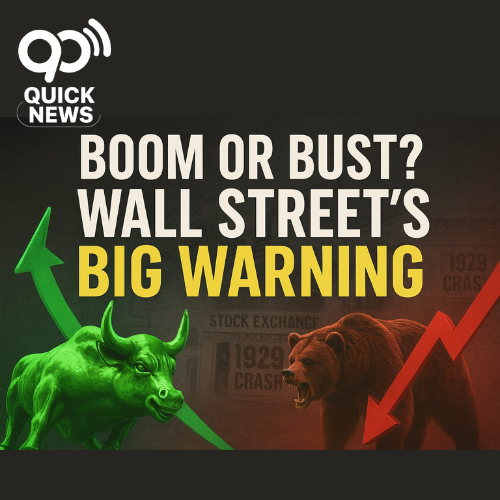 Wall Street stock market graph showing sharp rise and fall, with text warning of a possible 20% rally followed by an 80% crash, compared to the 1929 Great Depression
