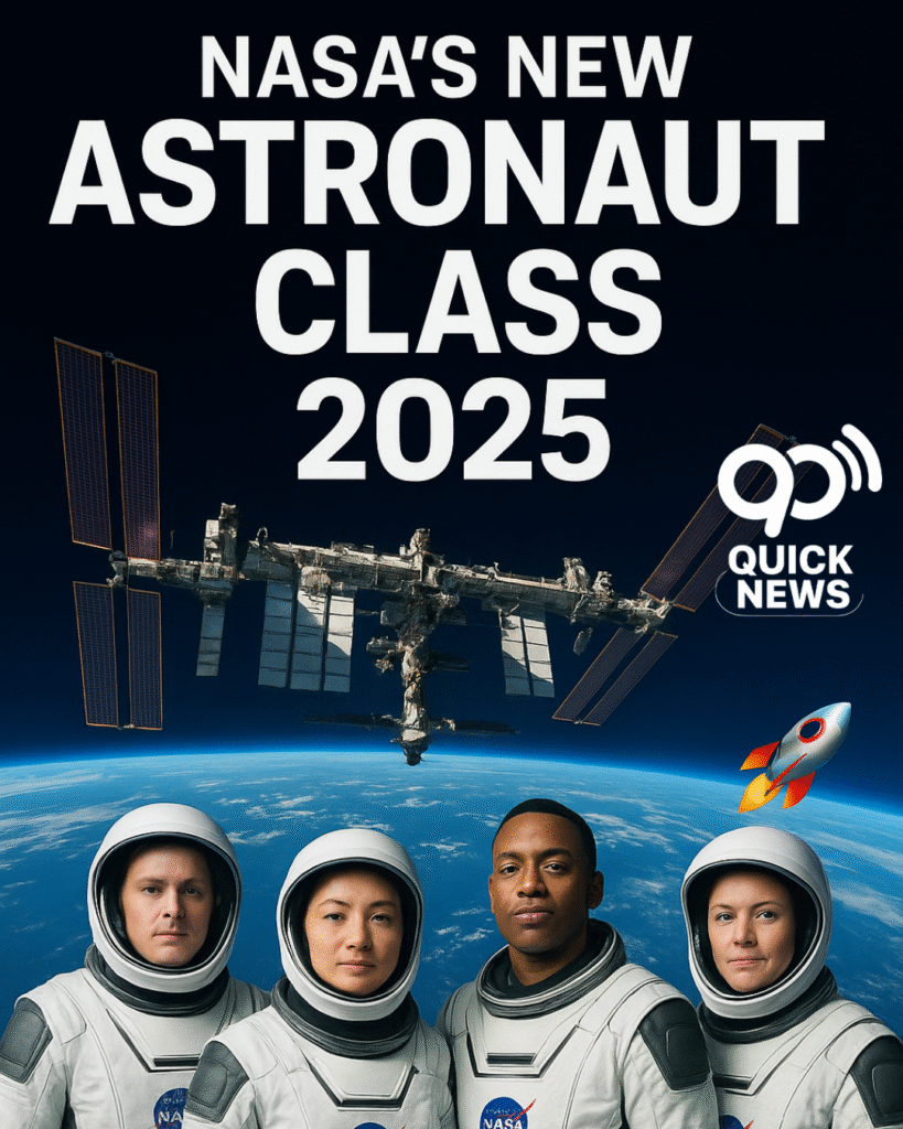 NASA introduces its new astronaut class of 2025 at Johnson Space Center, with astronauts preparing for future missions to the Moon and Mars while conducting groundbreaking research aboard the International Space Station.”
