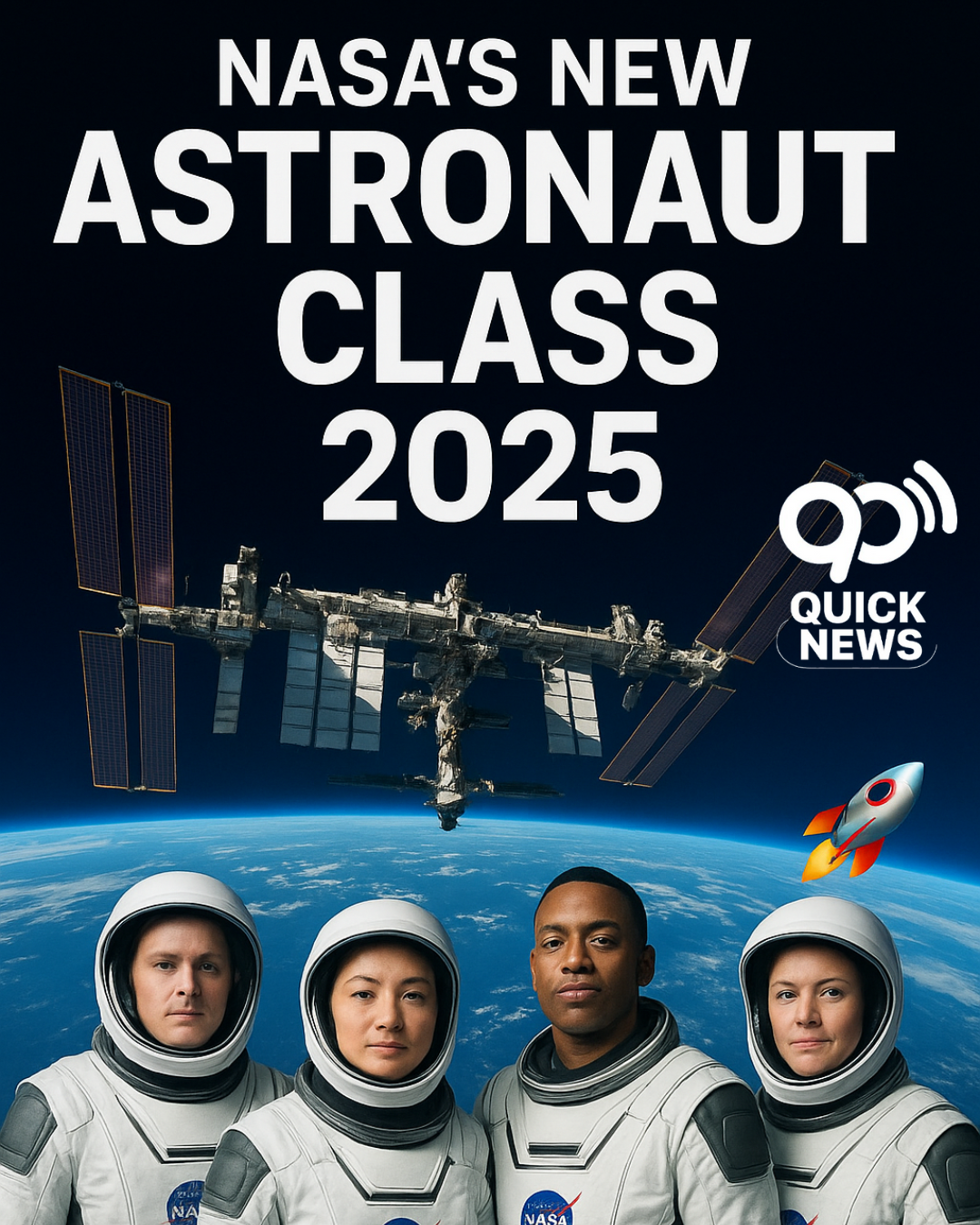NASA introduces its new astronaut class of 2025 at Johnson Space Center, with astronauts preparing for future missions to the Moon and Mars while conducting groundbreaking research aboard the International Space Station.”