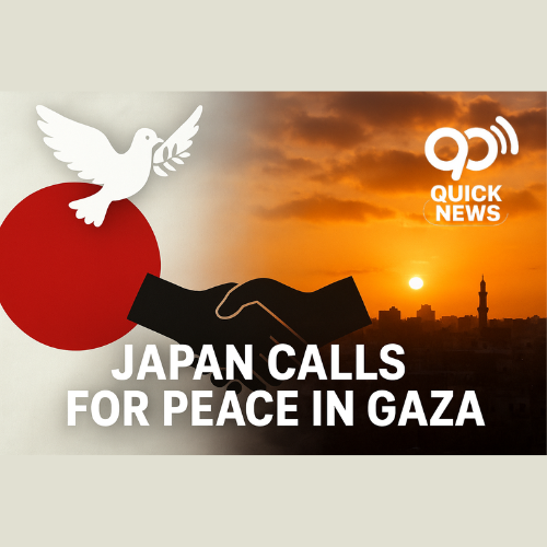 “Japan supports Israel-Hamas peace deal, urges ceasefire and humanitarian aid in Gaza — symbol of peace and hope between Japan and Middle East.”