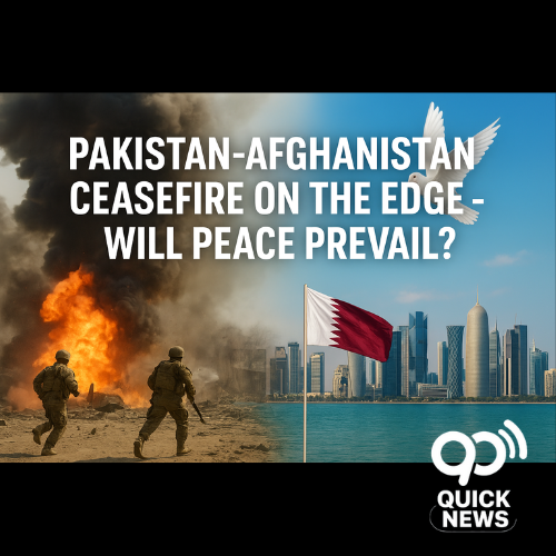 Pakistan Afghanistan border attack news thumbnail showing explosion in North Waziristan and peace talks in Doha Qatar with white dove symbolizing hope and diplomacy