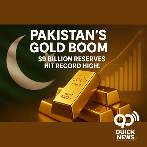 “Gold bars in front of Pakistan flag symbolizing record-high national gold reserves and economic strength in 2025.”